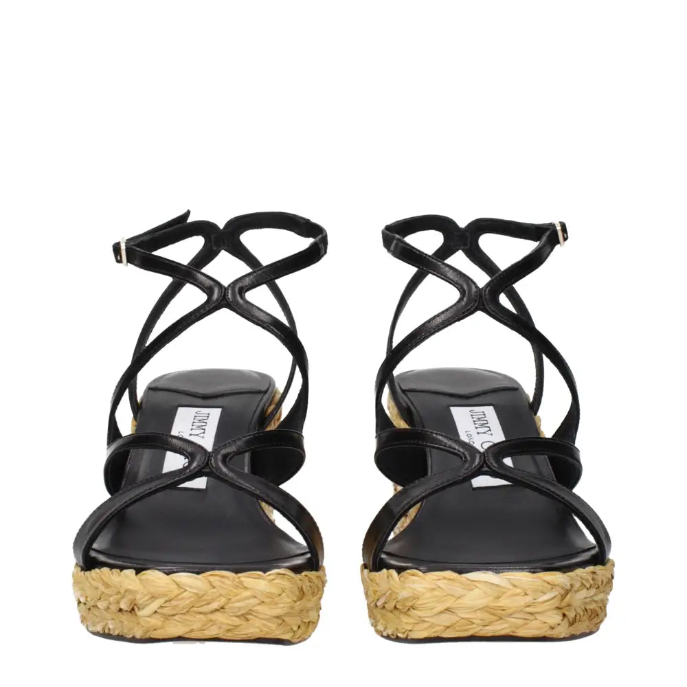 Jimmy Choo Schwarze Leder-Keilsandalen