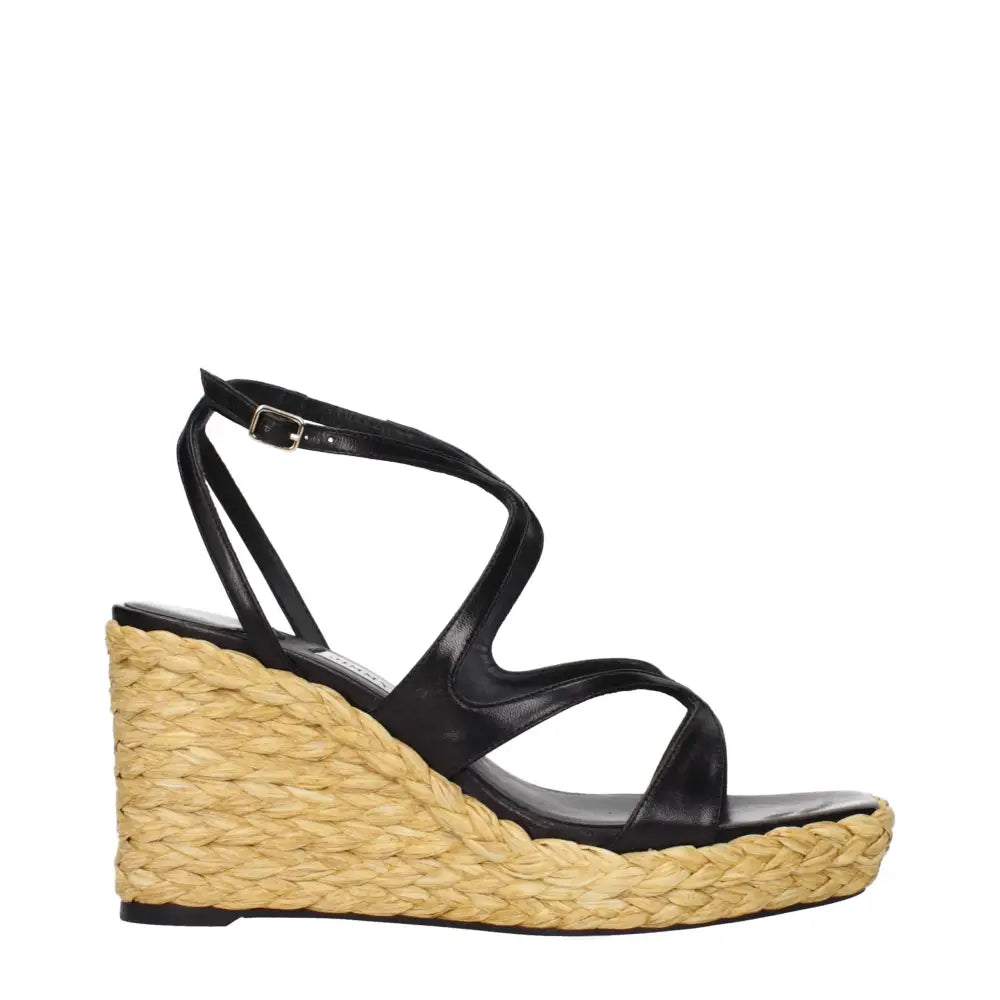Jimmy Choo Schwarze Leder-Keilsandalen