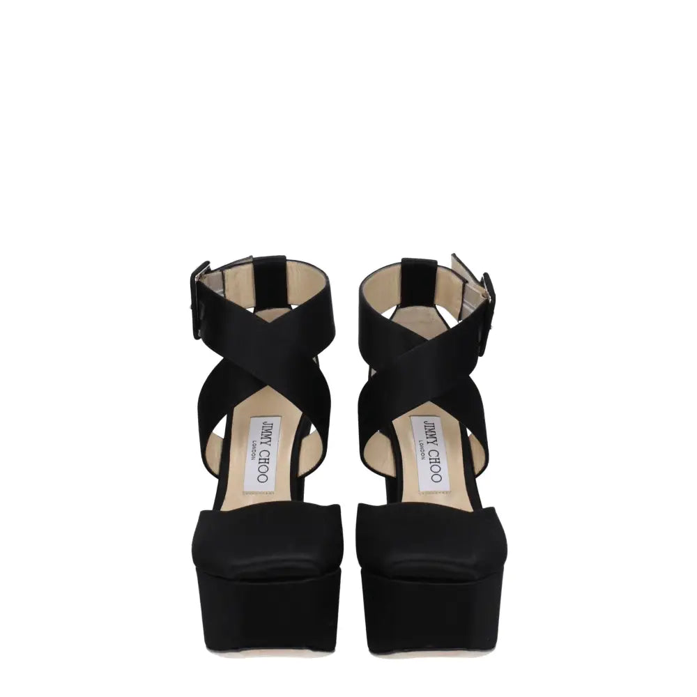 Jimmy Choo Schwarze Satin-Plateau-Sandalen - EU39.5/US9.5