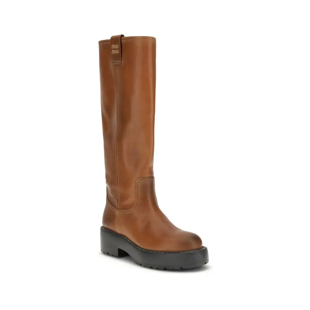 Miu Miu Braune Kalbshaut Bos Taurus Stiefel - EU40/US10