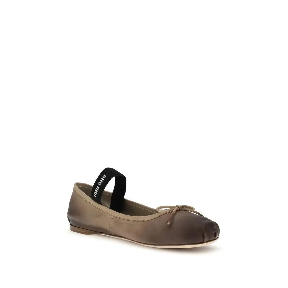 Miu Miu Braune Kalbsleder Bos Taurus Ballerinas - EU36.5/US6.5