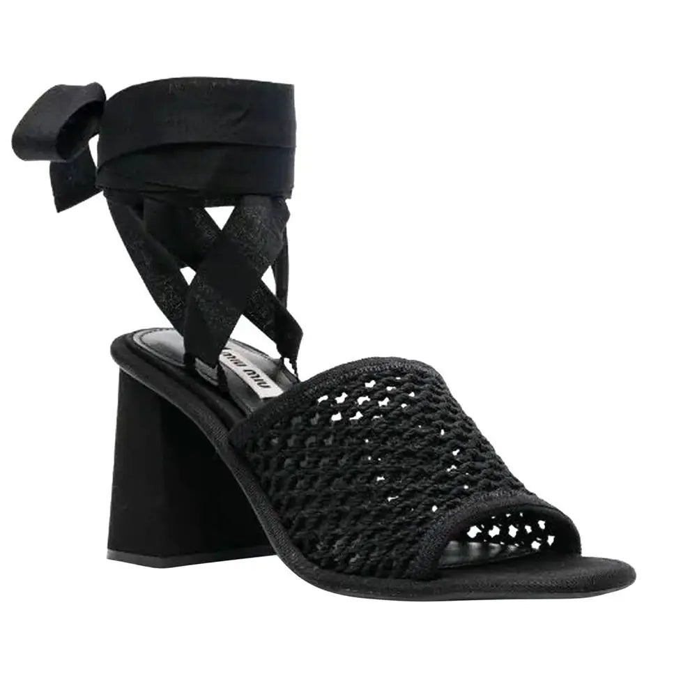 Miu Miu Schwarze Plateau-Sandalen aus Stoff