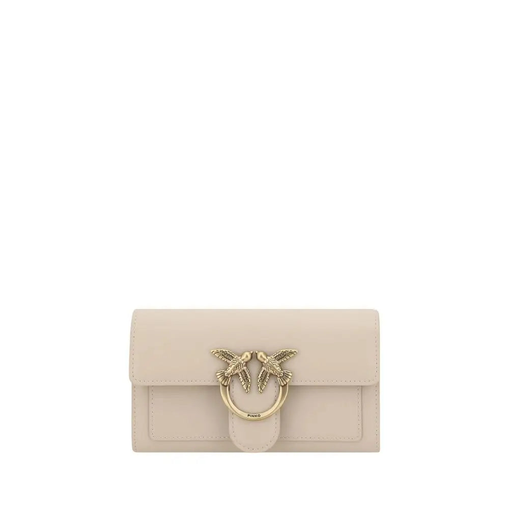 PINKO Beige Calf Leather Bos Taurus Schultertasche