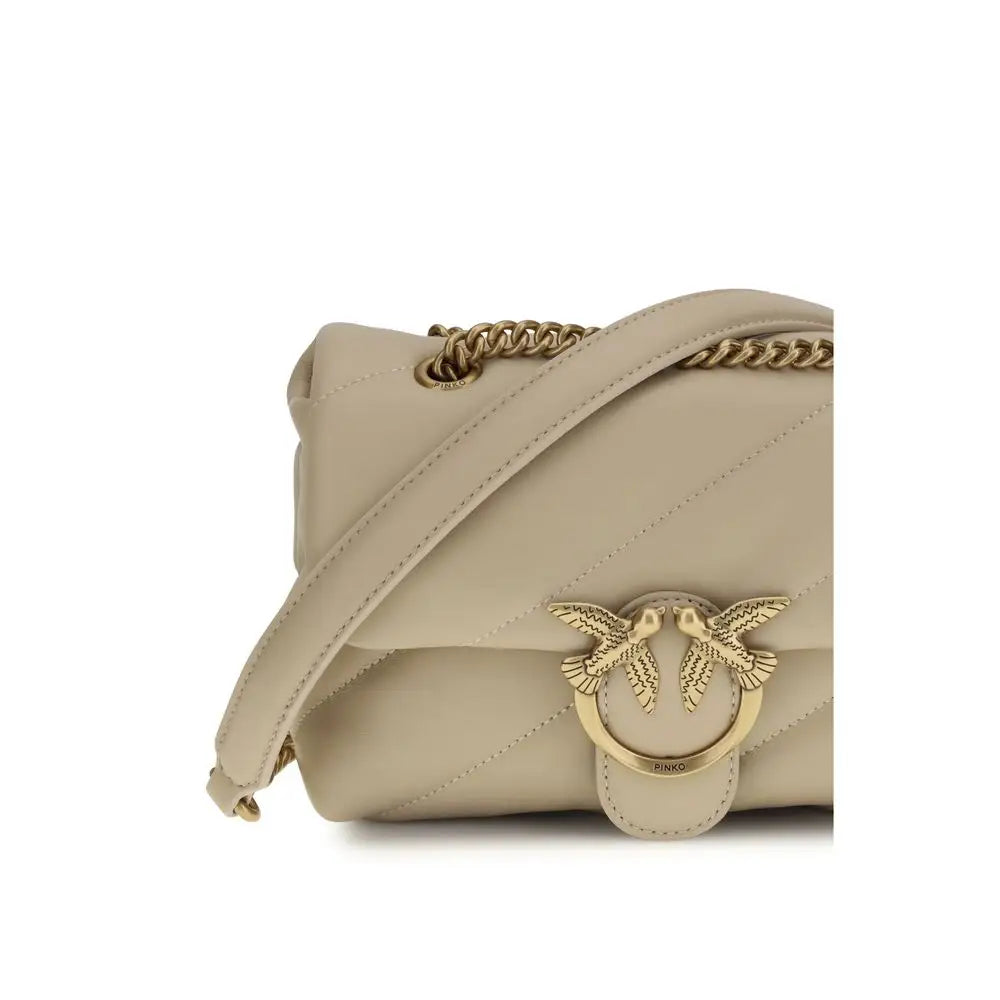 PINKO Beige Calf Leather Bos Taurus Schultertasche