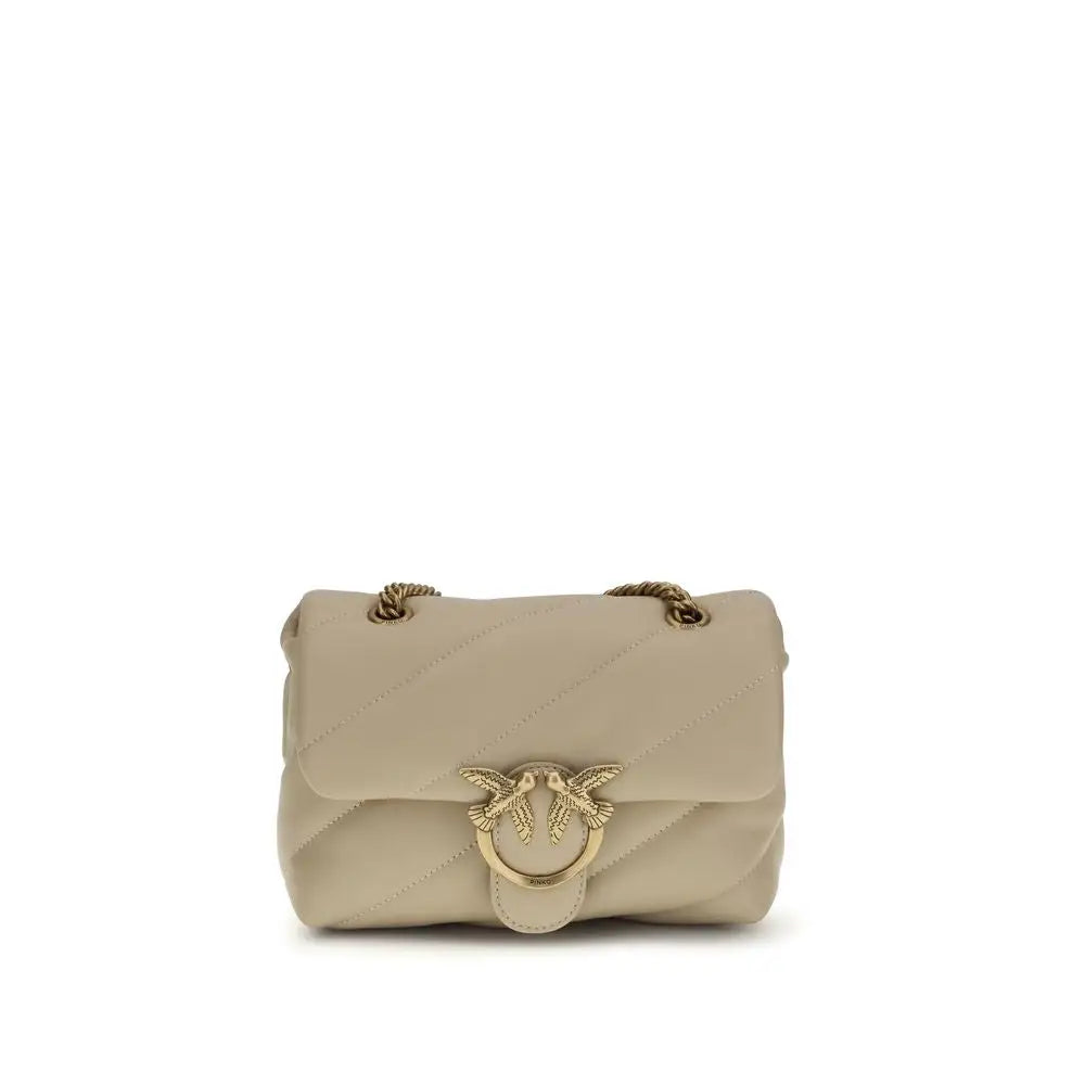PINKO Beige Calf Leather Bos Taurus Schultertasche