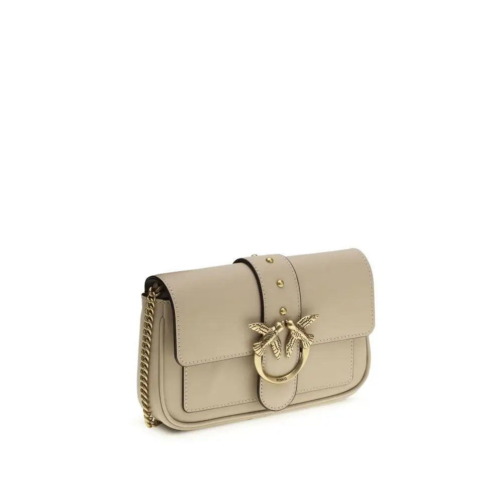 PINKO Beige Calf Leather Bos Taurus Schultertasche