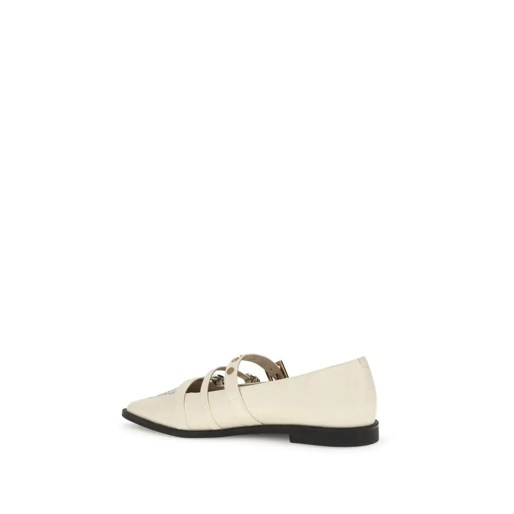 PINKO Cremefarbene Leder-Ballerinas
