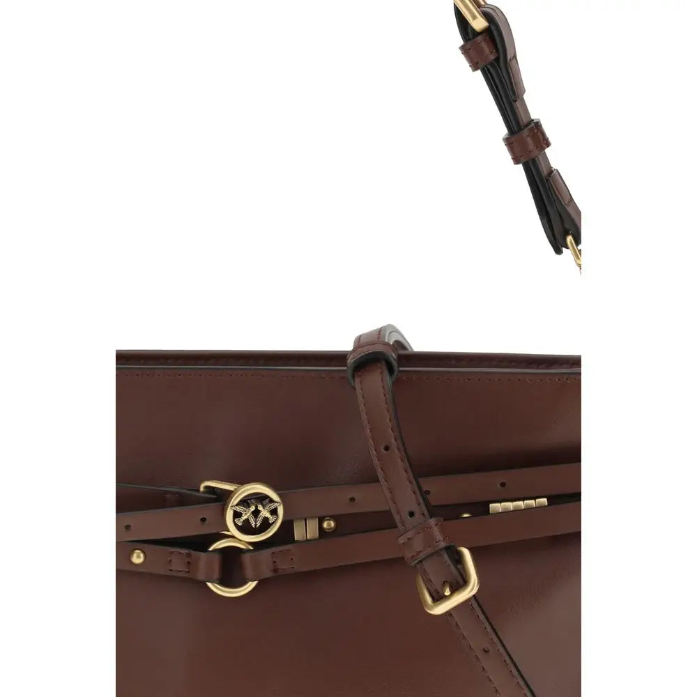 PINKO Schultertasche aus braunem Kalbsleder Bos Taurus