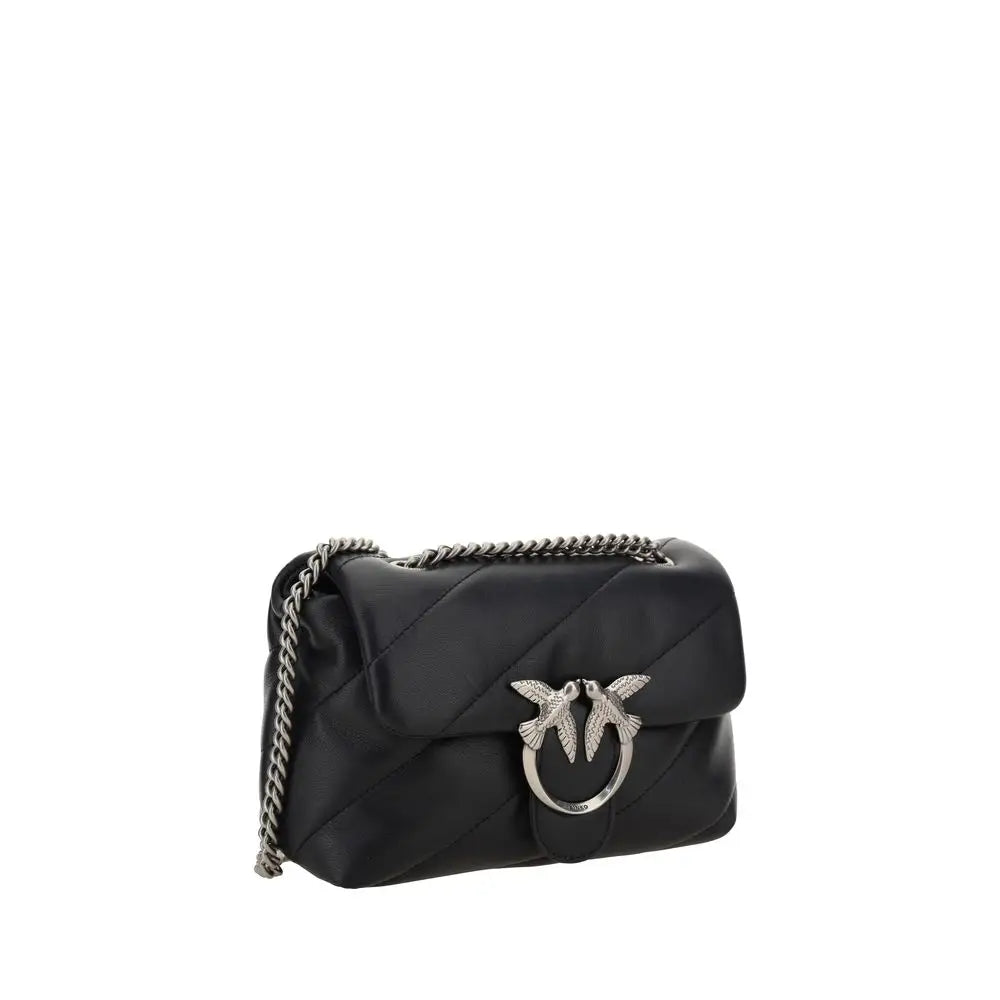 PINKO Schwarze Kalbshaut Bos Taurus Schultertasche