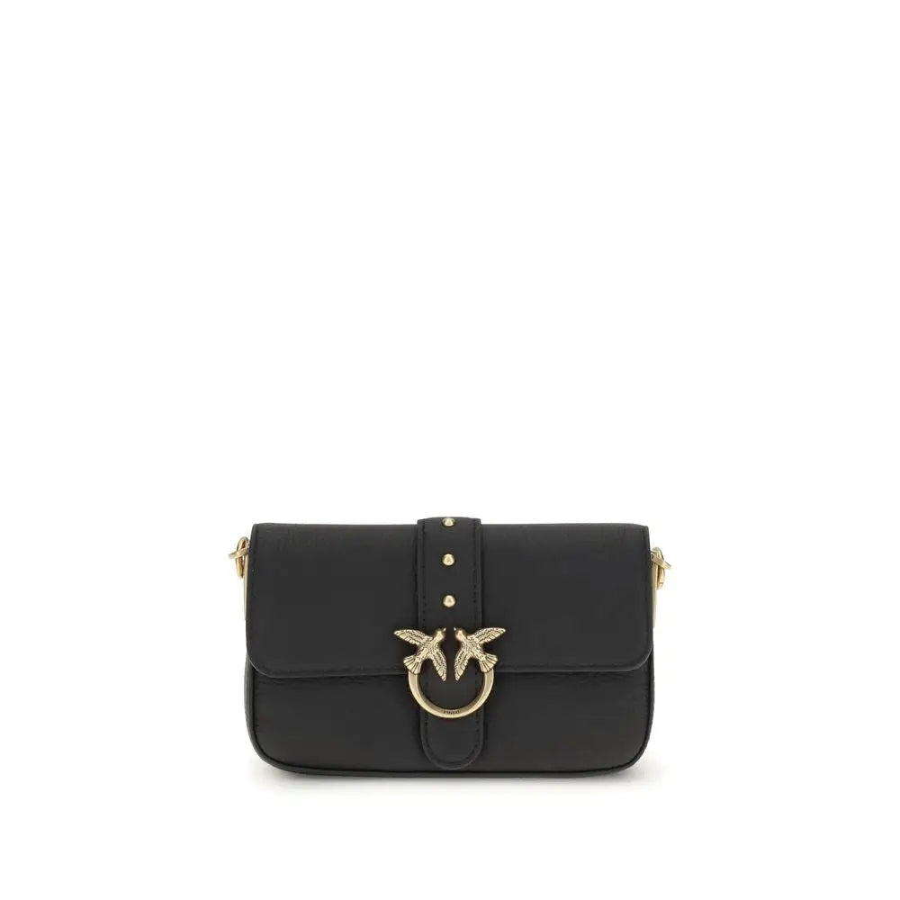 PINKO Schwarze Kalbshaut Bos Taurus Schultertasche