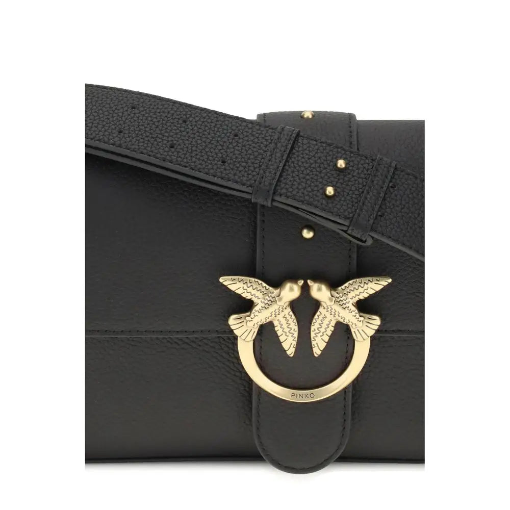 PINKO Schwarze Kalbshaut Bos Taurus Schultertasche