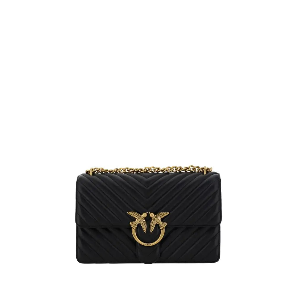PINKO Schwarze Kalbshaut Bos Taurus Schultertasche