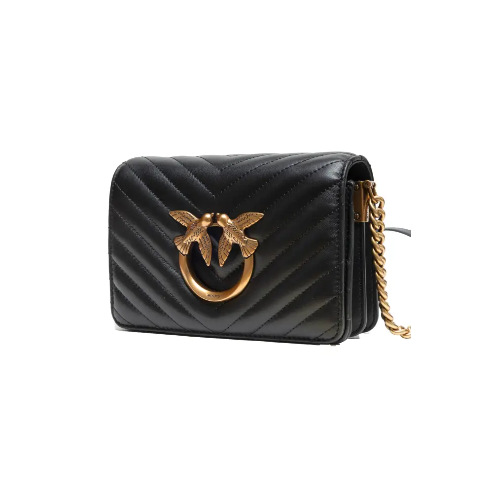 PINKO Schwarze Leder Love Click Mini Umhängetasche