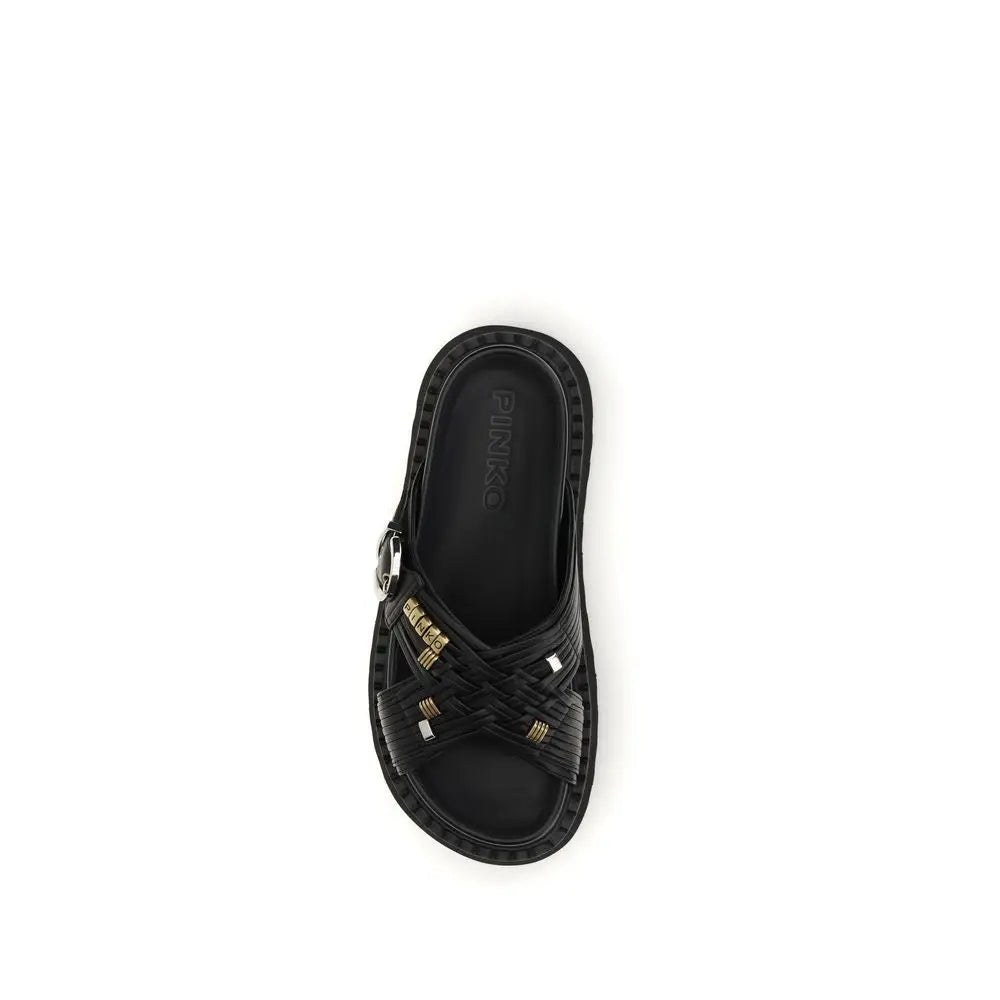 PINKO Schwarze Plateau-Sandalen aus Ziegenleder