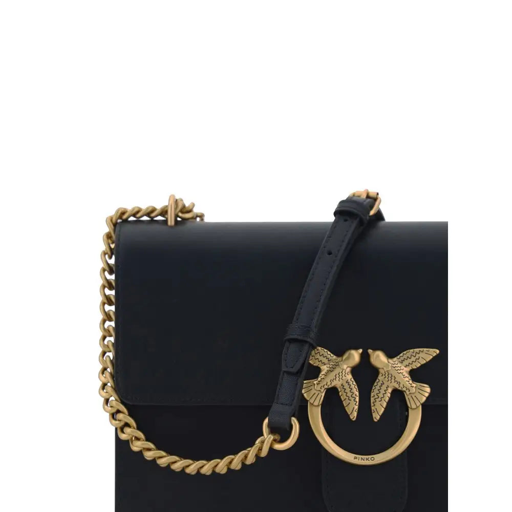 PINKO Schwarze Schultertasche aus Kalbsleder Bos Taurus