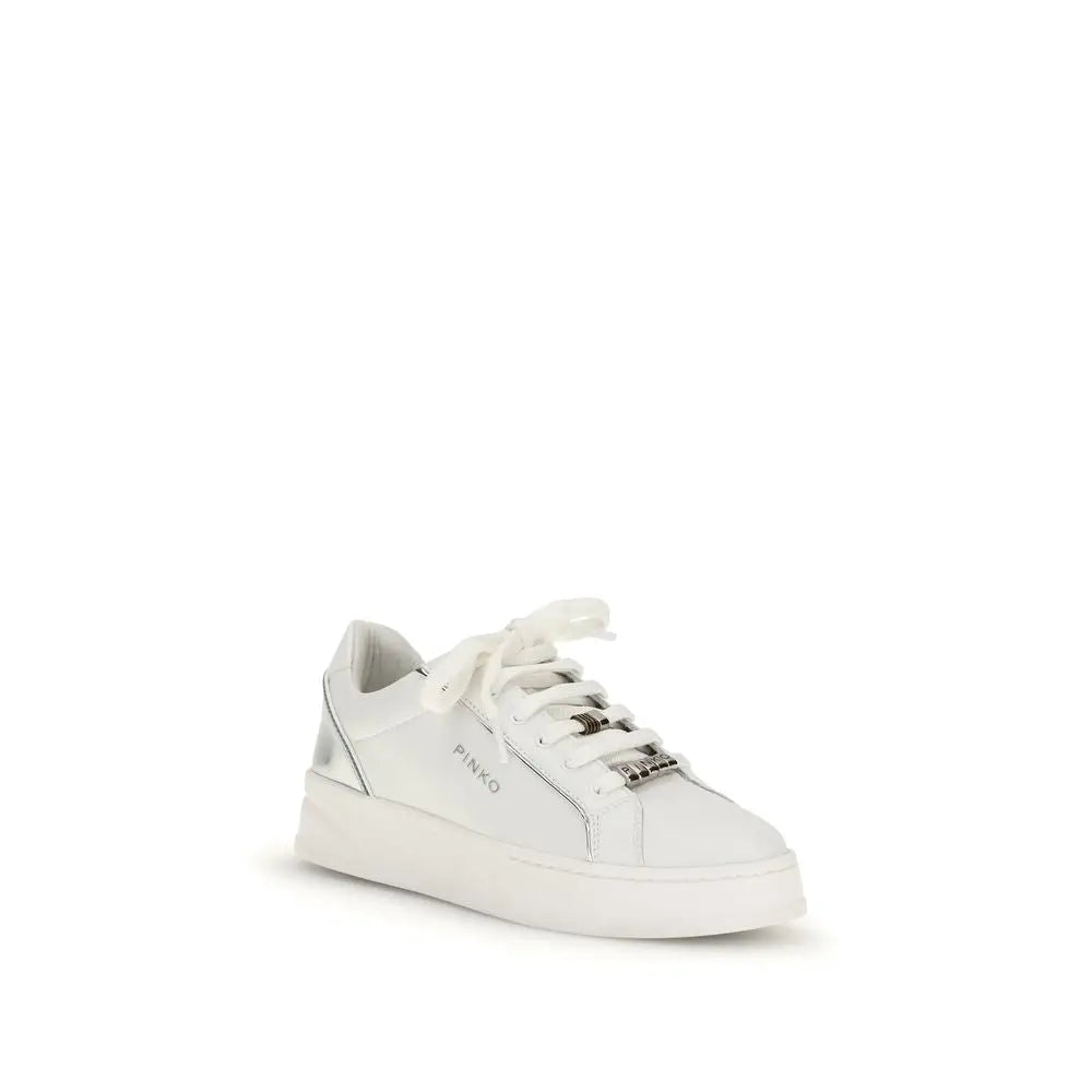 PINKO Weiße Bos Taurus Kalbsleder Low-Top-Sneaker