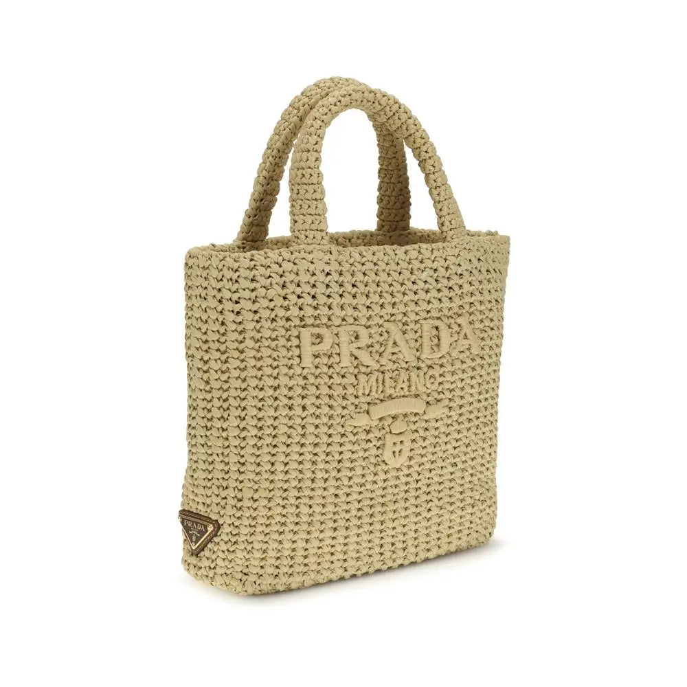 Prada Beige Raffia Handtasche