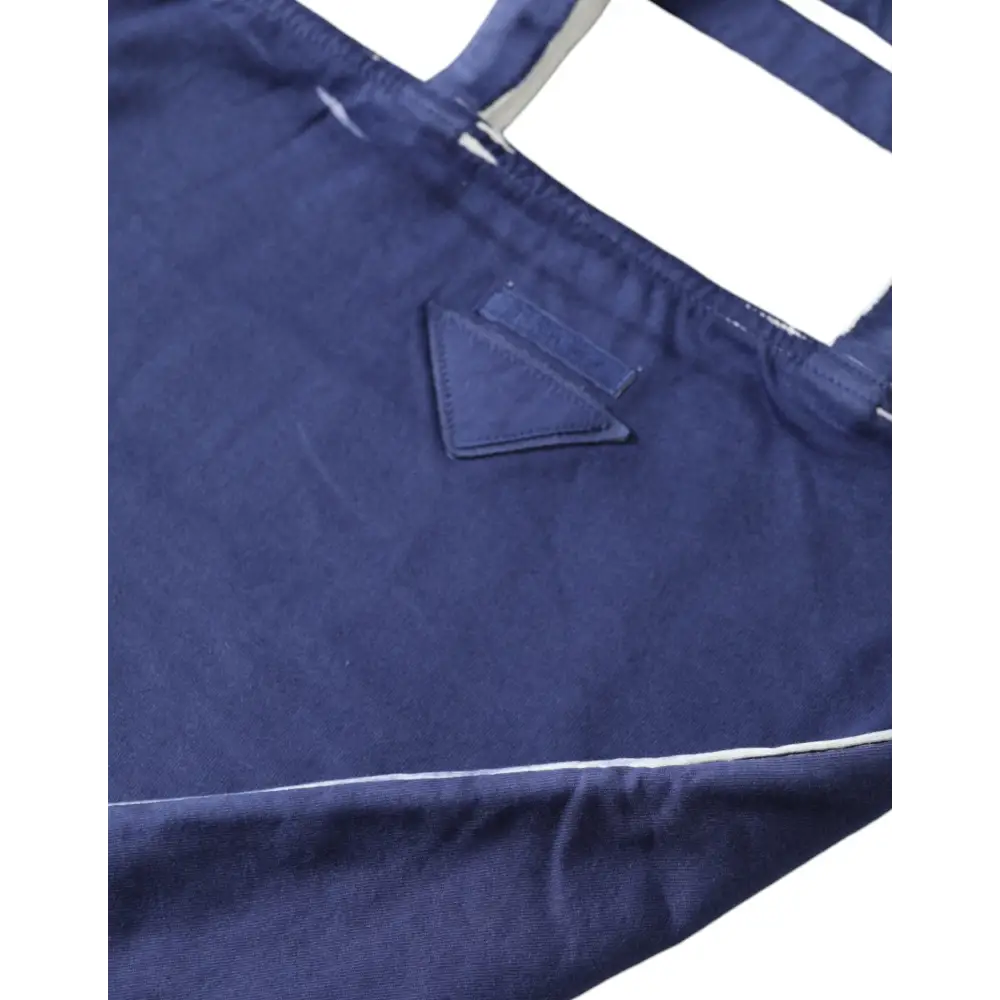 Prada Blauer Jersey Stoff Logo Schultertasche Einkaufstasche Einkaufstasche