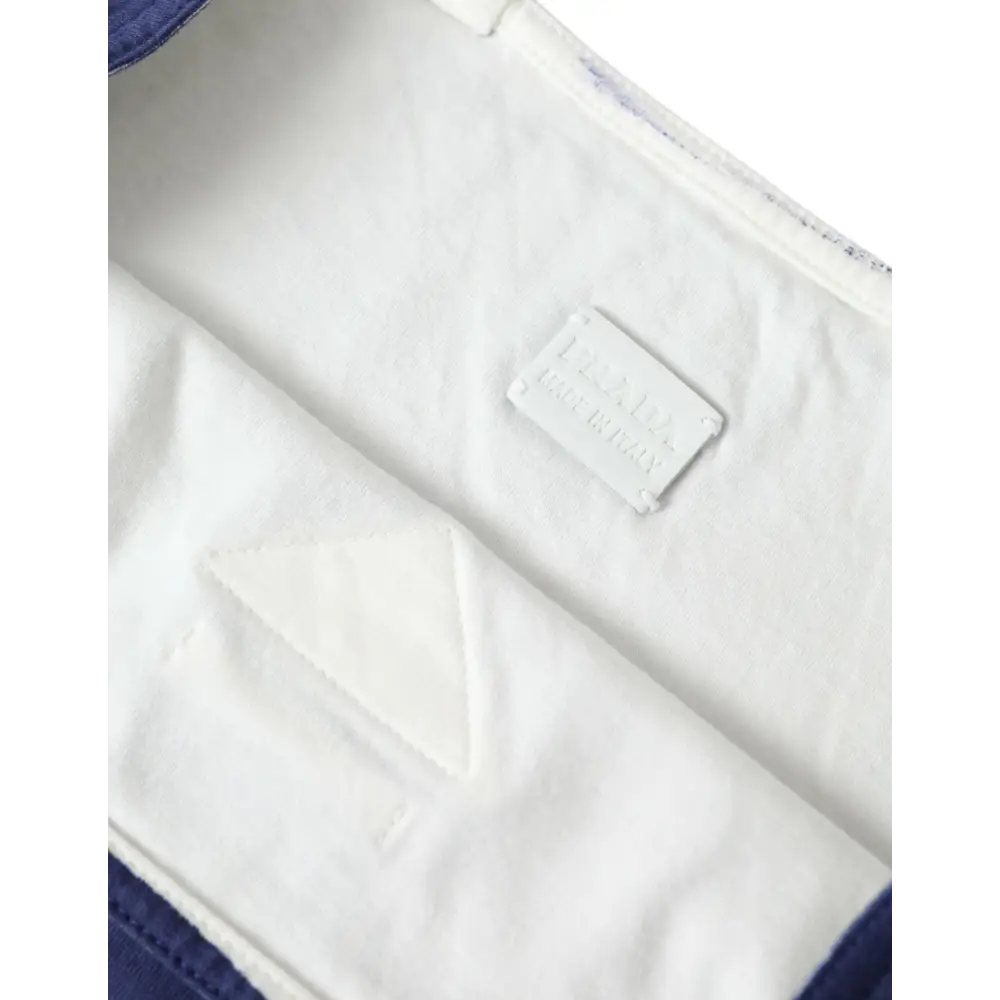 Prada Blauer Jersey Stoff Logo Schultertasche Einkaufstasche Einkaufstasche