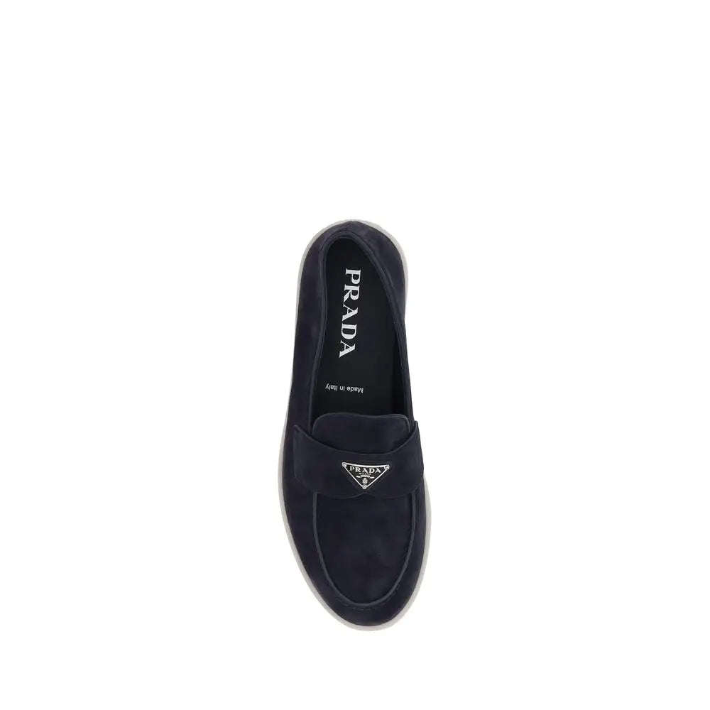 Prada Elegante blaue Gummisohle-Loafer