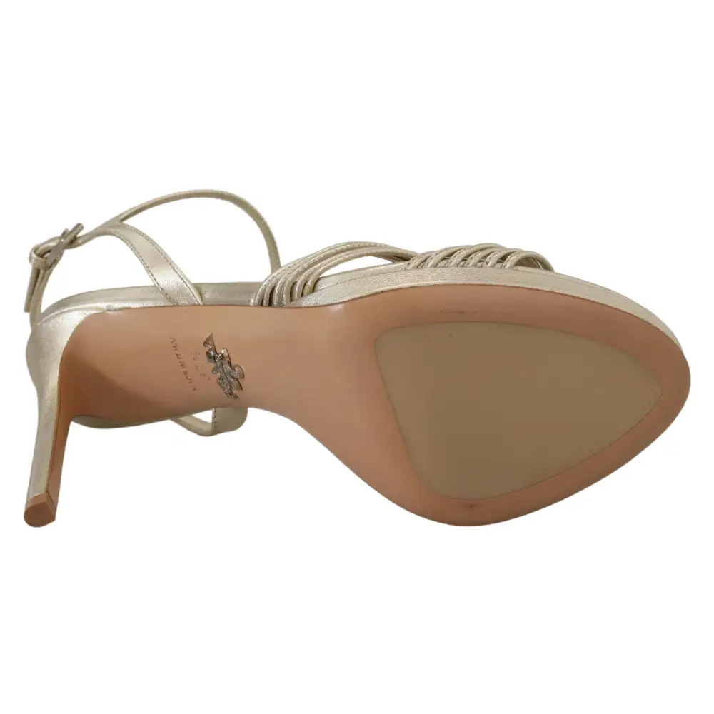 Prada Goldene Leder-Sandalen Knöchelriemen-Absätze Stiletto-Sandale