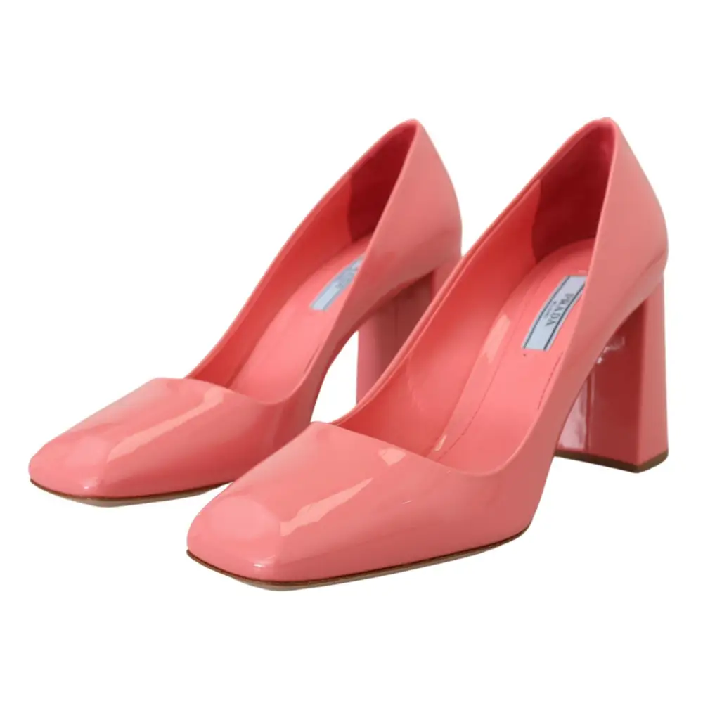 Prada Rosa Lackleder Blockabsatz Pumps Klassisch