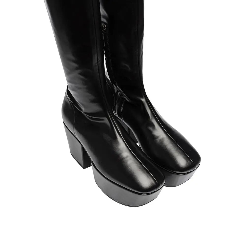 Prada Schwarze Kalbsleder-Overknee-Stiefel