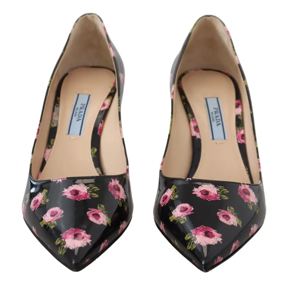 Prada Schwarzes Leder Floral Heels Stilettos Pumps - EU39.5/US9
