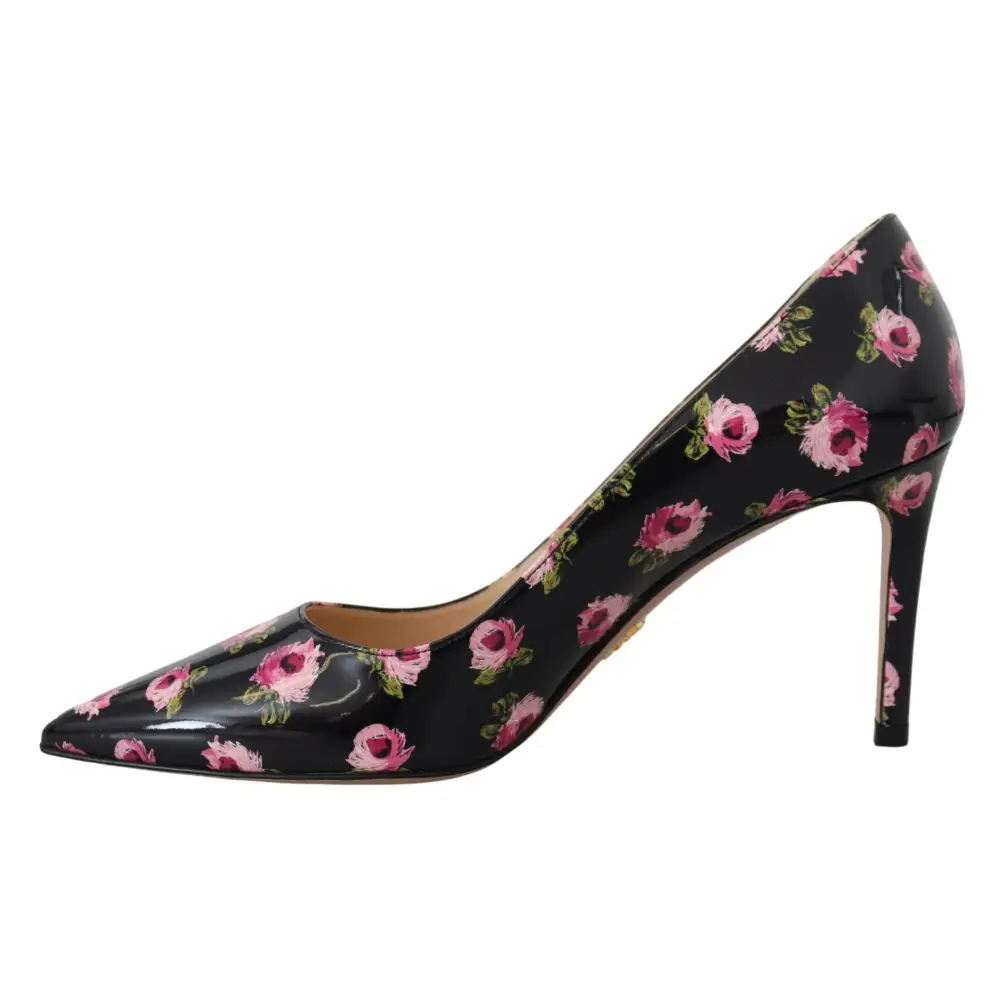 Prada Schwarzes Leder Floral Heels Stilettos Pumps - EU39.5/US9