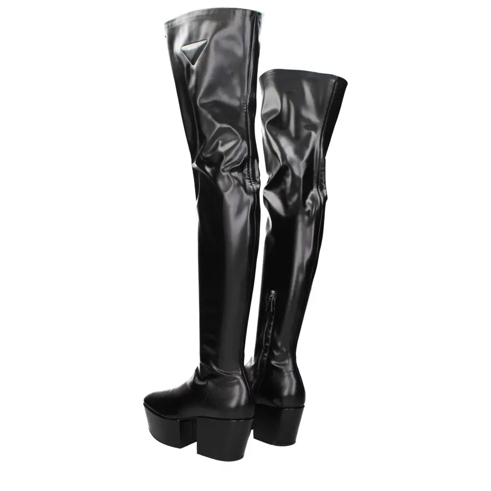 Prada Schwarzes Leder Over The Knee - EU39/US9