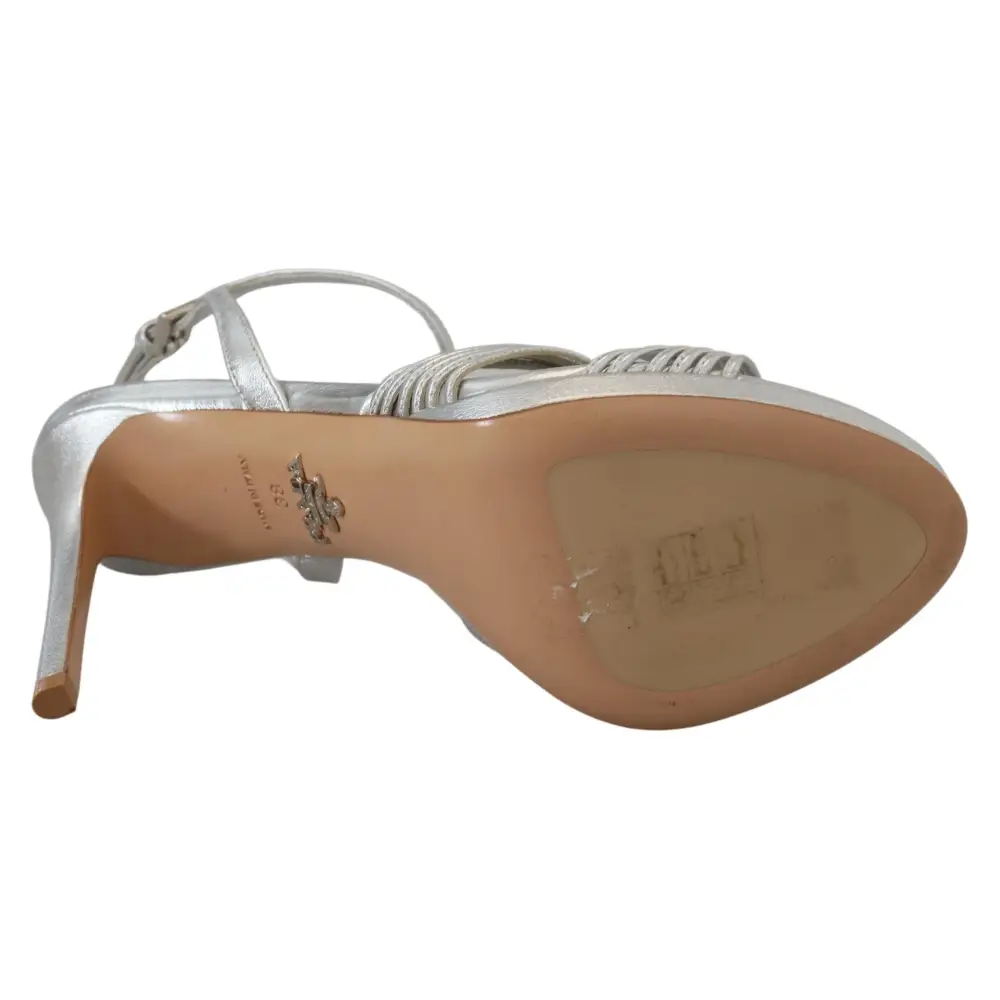 Prada Silberne Leder-Sandalen Knöchelriemen-Absätze Stiletto