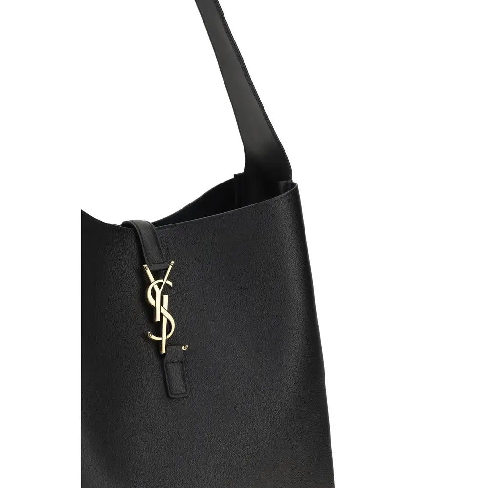 Saint Laurent Schwarze Bos Taurus Kalbsleder Schultertasche