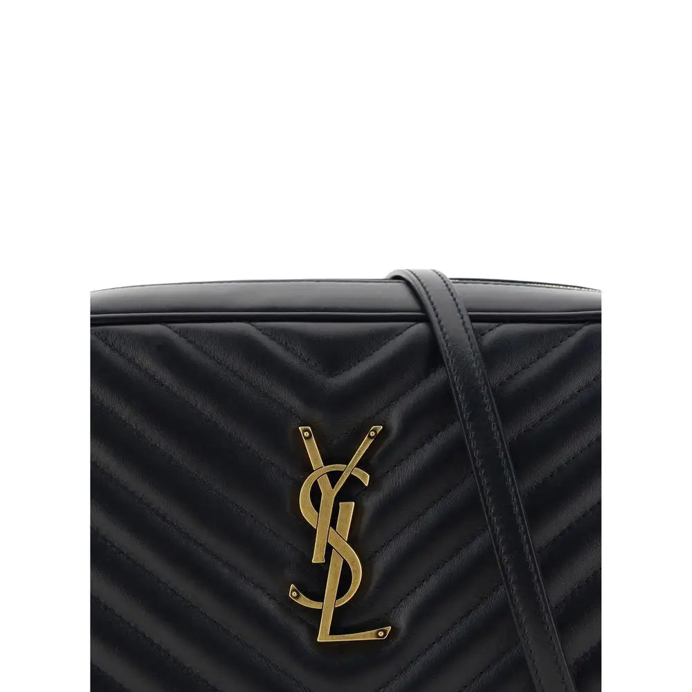 Saint Laurent Schwarze Bos Taurus Kalbsleder Schultertasche