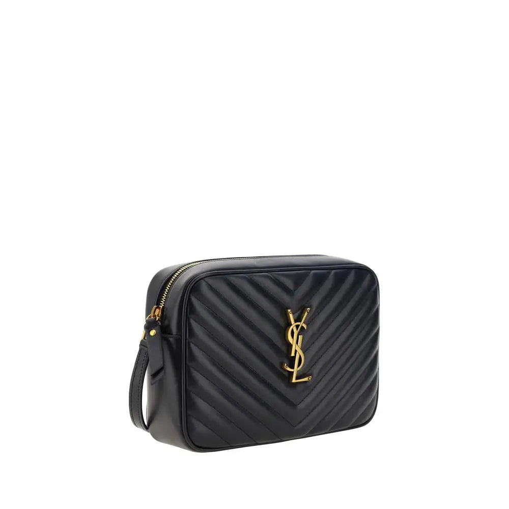 Saint Laurent Schwarze Bos Taurus Kalbsleder Schultertasche