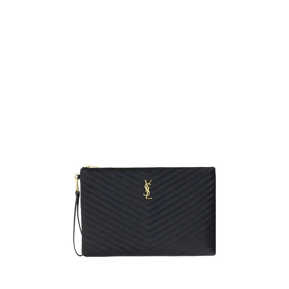 Saint Laurent Schwarze Kalbsleder Bos Taurus Clutch Tasche