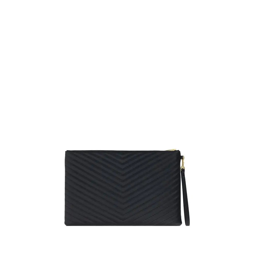 Saint Laurent Schwarze Kalbsleder Bos Taurus Clutch Tasche