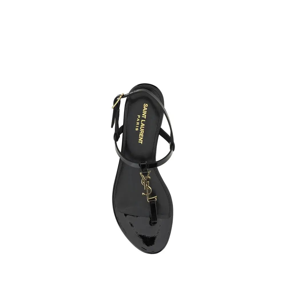 Saint Laurent Schwarze Kalbsleder-Bos-Taurus-Flatsandalen - EU36/US6