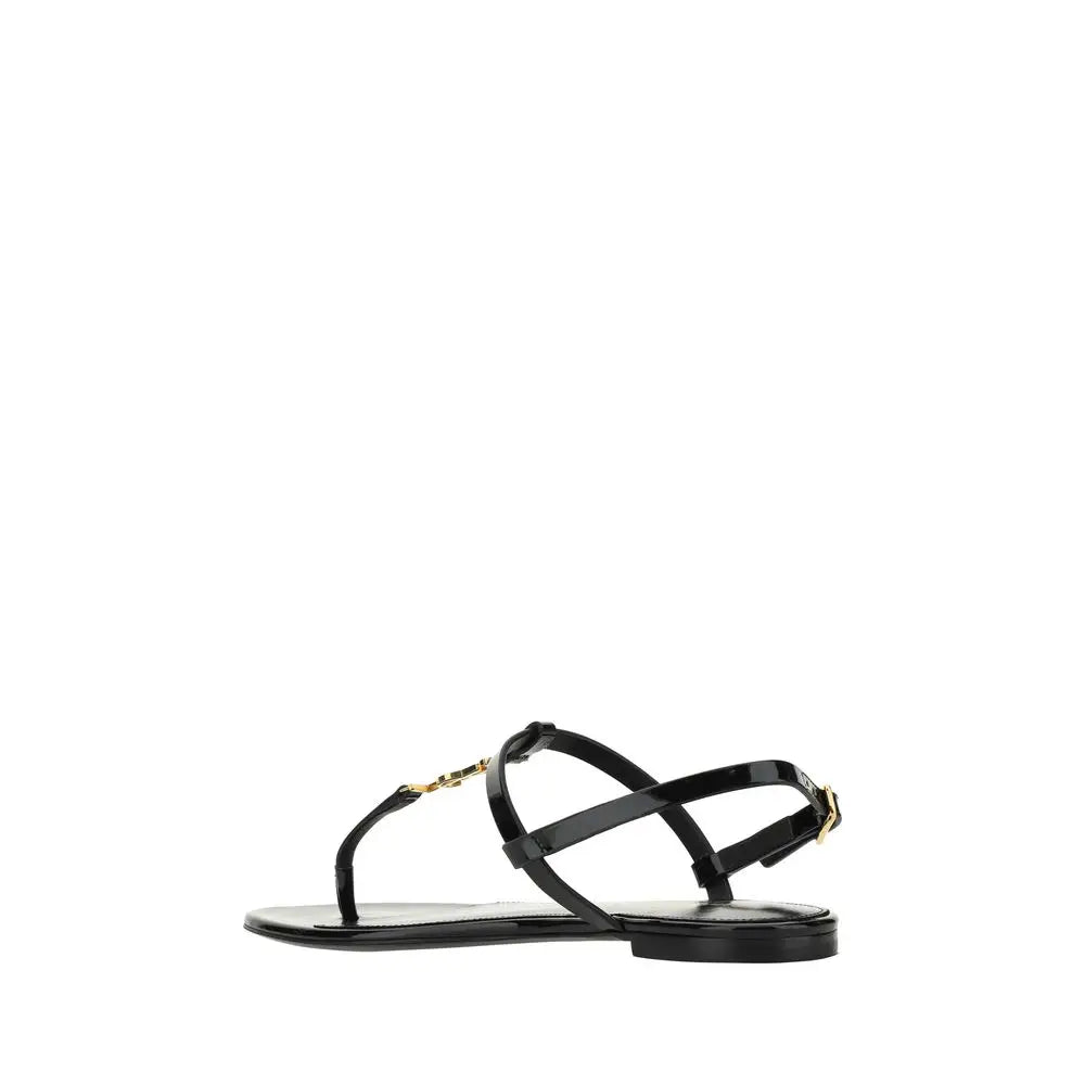 Saint Laurent Schwarze Kalbsleder-Bos-Taurus-Flatsandalen - EU36/US6