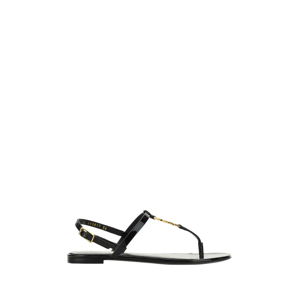 Saint Laurent Schwarze Kalbsleder-Bos-Taurus-Flatsandalen - EU36/US6
