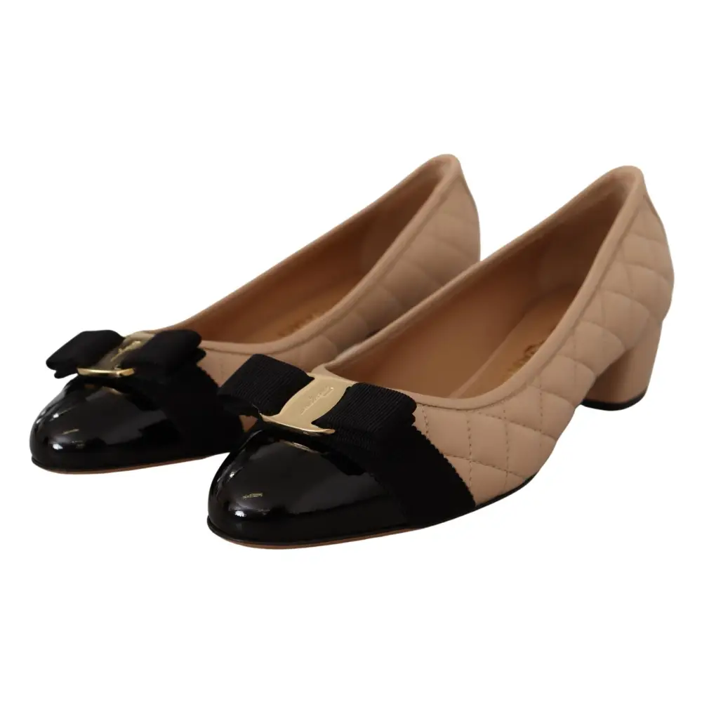 Salvatore Ferragamo Elegante gesteppte Lederpumps in Beige und Schwarz - EU36/US5.5