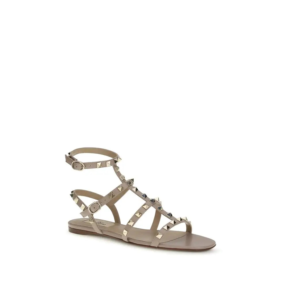 Valentino Garavani Beige Kalbsleder Bos Taurus Flache Sandalen