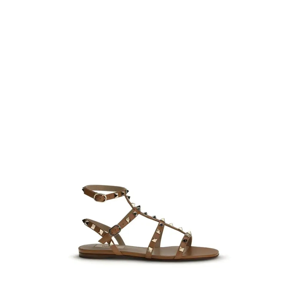 Valentino Garavani Beige Kalbsleder Bos Taurus Flache Sandalen