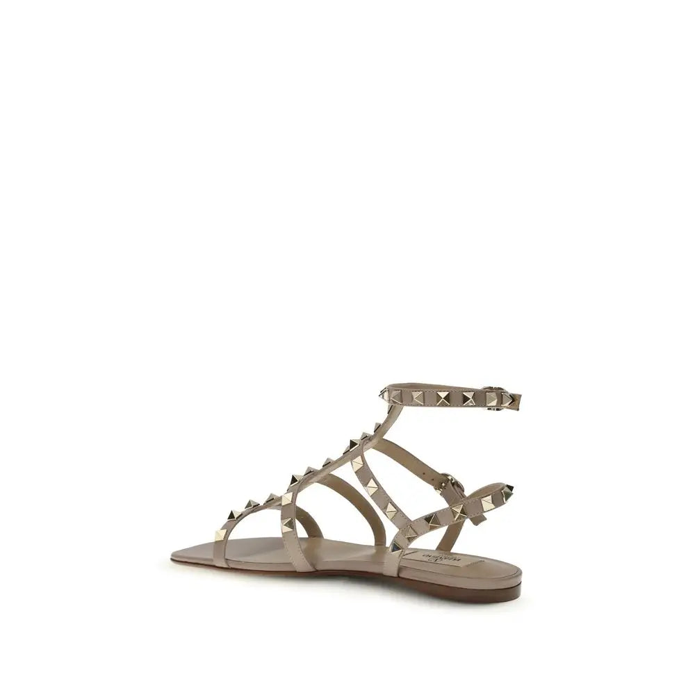 Valentino Garavani Beige Kalbsleder Bos Taurus Flache Sandalen