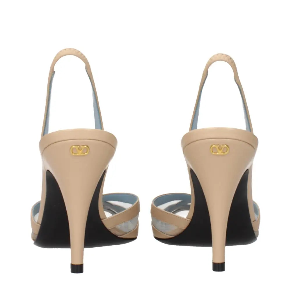 Valentino Garavani Beigefarbene Leder-Stilettosandalen