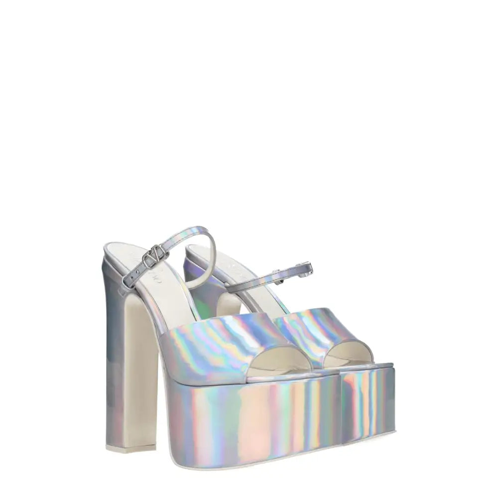 Valentino Garavani Elegante Graue Leder-Plateau-Sandalen - EU38.5/US8.5