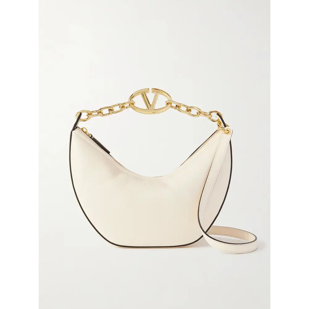 Valentino Garavani Elfenbeinfarbenes Leder Kleine Hobo Vlogo Umhängetasche