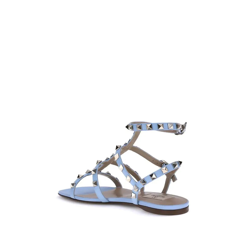 Valentino Garavani Hellblaue Kalbsleder Bos Taurus Flache Sandalen