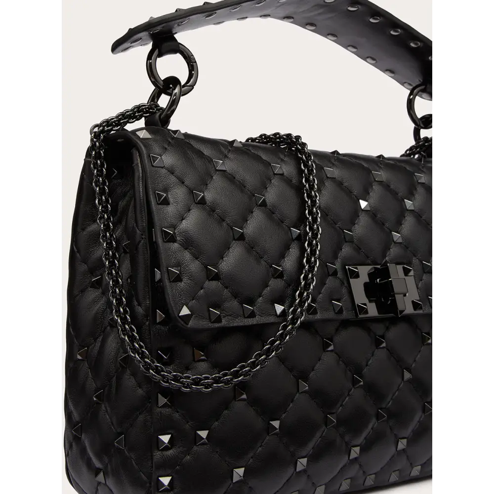Valentino Garavani Schwarze Nappaleder Medium Rockstudt Spike Tasche