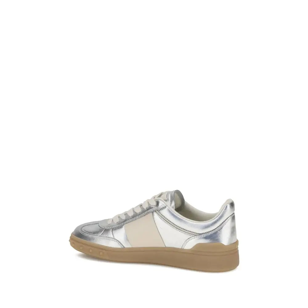 Valentino Garavani Silberne Kalbshaut Bos Taurus Sneakers mit niedrigem Schaft