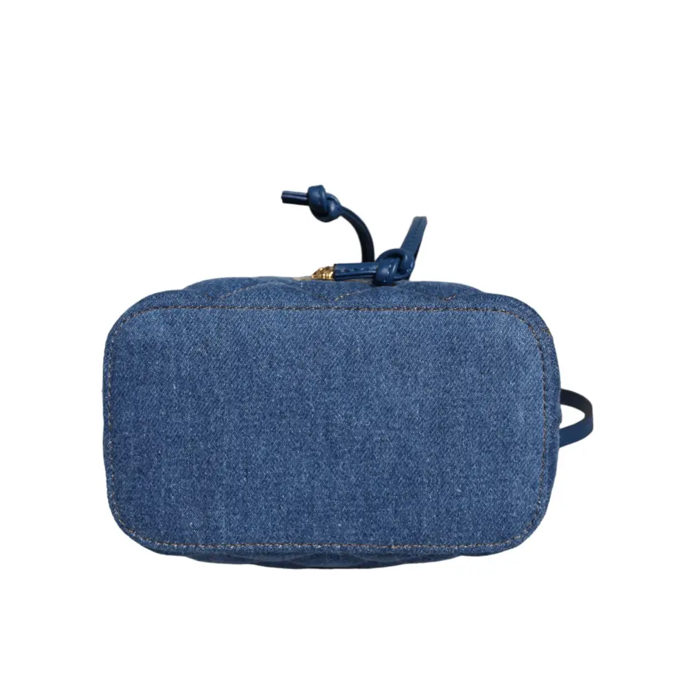 Versace Blaue gesteppte Denim Leder Crossbody Umhängetasche